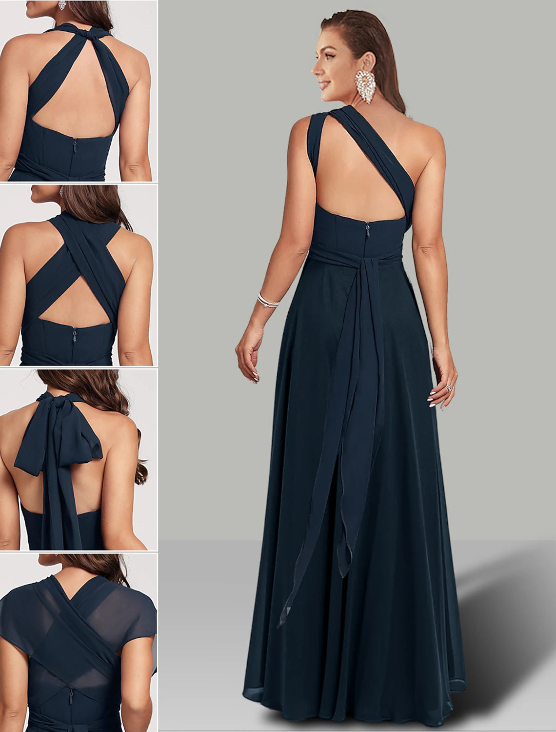 Wholesale A-Line Wedding Guest Dresses Infinity Dress Wedding Party Summer Floor Length Short Sleeve Halter Neck Convertible Chiffon with Ruched